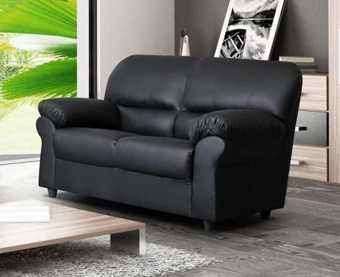 Black Faux Leather 2 Seater Sofa