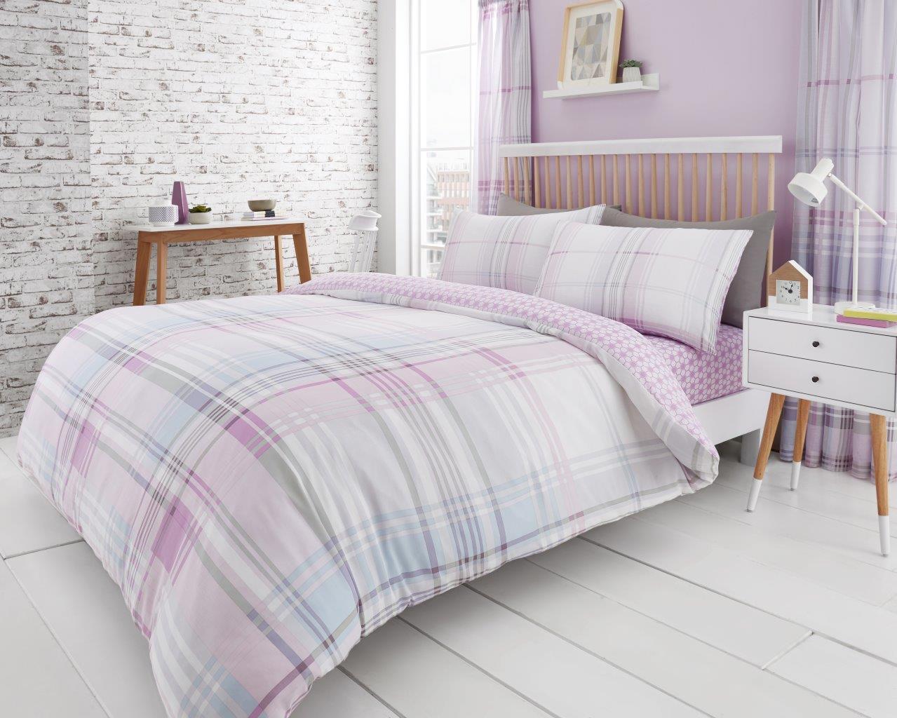 Purple Check Hexagon Duvet Cover Bedding Pack Double Central